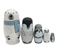 Poupée Matriochka, poupées gigognes russes en bois, 5 pièces/ensemble poupées mignonnes Matriochka ours polaire pingouin hibou, jouets éducatifs pour enfants pour anniversaire, Noël, nidification