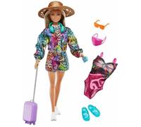 Poupée - MATTEL - Barbie Holiday Fun - Tenue imprimée serpent - Accessoires plage - Valise rose
