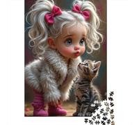 Poupée Mignonne avec Chaton Set De 1000 Pièces Papier Recyclé Puzzle Adulte Facile À Ranger Casse-tête Engageant Heures Divertissement Activité Lien Familial 52x38cm/1000pcs