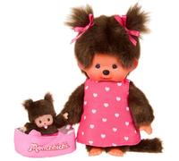 Poupée Monchhichi Kiki - SEKIGUCHI - Maman & Bebi - Coffret cadeau avec sac - Maman 19 cm / Bebi 6,5 cm - Tétine