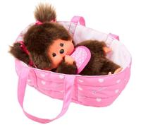 Poupée Monchhichi - SEKIGUCHI - Kiki - 20 cm - Sac de transport rose - Tétine