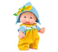 Poupée Nenote Marine et PAU - 26 cm - Vinyle Articulé - Singe Jaune avec Feuilles Vertes et Bonnet Bleu avec Nœud - Fabriqué en Espagne - Poupée Réaliste pour Collection ou Jeu