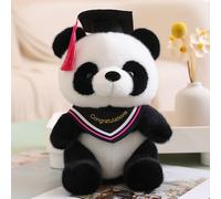 Poupée panda en peluche avec chapeau de docteur, poupée panda en tissu, cadeau de remise de diplôme imprimable Écharpe triangulaire rouge rose - 26 cm (0,175 kg)