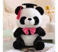 Poupée panda en peluche avec chapeau de docteur, poupée panda en tissu, cadeau de remise de diplôme imprimable Rose rouge - n?ud papillon - 26 cm (0,175 kg)