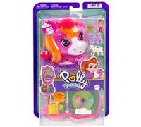 Polly Pocket Coffret Poney Rodéo Jouet de voyage avec 1 mini-figurine, chevaux, nourriture et accessoires de mode, JCR39