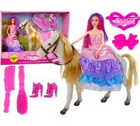 Poupée princesse avec accessoires pour poney blanc.