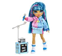 RAINBOW HIGH Junior High Rock Band - Skyler - Poupée Mannequin Bleue de 23 cm avec Micro, Pied de Micro et Ampli, Personnalisable avec des Autocollants, Articulée, Jouet Mignon pour Enfants Dès 4 Ans