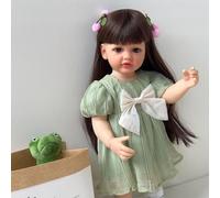 Poupée Réaliste en Vinyle, 22 Pouces Bebe Reborn Fille Realiste 55cm BéBé Reborn Robe Vert Menthe avec Nœud Blanc, Cheveux SynthéTiques, Poupée Reborn Fille pour Enfants De Plus De 3 Ans