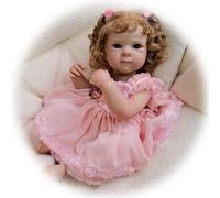 Poupée Reborn Bébé Réaliste Fille 19 Pouces Nouveau-né Baby Doll Vinyle Silicone Souple Lifelike Poupée Nouveau-née Cheveux Bouclés Blonds Cadeau Jouet pour Enfants de 3+ Ans