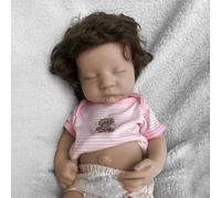 Poupée Reborn endormie en silicone ultra réaliste de 50 cm - Cheveux courts bruns plantés à la main - Fille aux yeux fermés réaliste - Convient pour les personnes âgées et les enfants (non peinte)