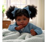 Poupée Reborn Fille Noire - Poupées BéBé Douces et RéAlistes de 20 Pouces, Poupée Baby Born avec BoîTe Cadeau pour Les Enfants de 3 Ans et Plus
