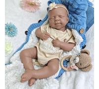 Poupée Reborn réaliste en Silicone Non Peinte de 47 cm, Fille/garçon - Nouveau-né endormi, lesté et Fait Main, à la Peau Brune, Cadeau d'halloween (Boy)
