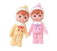 Poupée rétro en vinyle souple - Figurine classique en caoutchouc de 20 cm avec tenue tricotée - Figurine décorative en 6 couleurs (rose, bleu, blanc, vert clair, vert foncé, jaune) (jaune et rose)