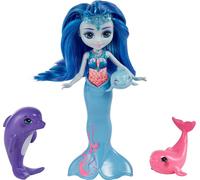 Poupée Royal Enchantimals Dorinda Dolphin (15 cm env.) avec aileron amovible et 3 figurines d'animaux