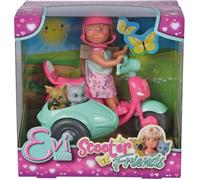 Simba Poupée Evi Love Scooter et Amis – Mini 12 cm, 2 figurines (chat & chien), casque inclus