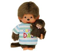 Poupée - SEKIGUCHI - Monchhichi - Super Papa avec Enfant - 18 cm - 6,5 cm - Garçon