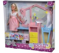 Simba Love Newborn – Poupée enceinte 29 cm avec bébé, lit, table à langer, baignoire, dès 3 ans