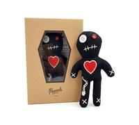 Poupée vaudou avec aiguilles, noire, boîte cercueil et instructions (extra large 16 cm, faite à la main) | Cadeau amusant pour amis, collègues, patron, mariage ou changement d'emploi (poupée voodoo