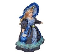 Poupée Victorienne En Porcelaine Artisanat Rétro Collection Yeux Bleus Chapeau Robe Sac À Main Cheveux Blonds Avec Support Ornements De Maison Qx2d