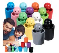 Poupées avec pinces à linge en tasses en bois - 3,9 x 6,6 cm 0,41 kg | Jouet éducatif pour le tri de la classification des couleurs, jeu d'apprentissage par correspondance préscolaire pour 3+