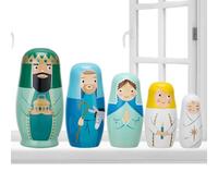 Poupées empilables en bois Jésus - 5 couches - Jeu de jouets religieux à nidifier - Souvenir chrétien décoratif - Ornements de russe faits à la main - Pour Noël, Pâques, maison - Table D