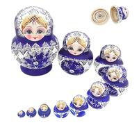 Poupées gigognes 1 ensemble (10 pièces) poupée Matryoshka à motif fille en bois bleu poupées gigognes russes jouets empilables pour enfants, décoration de la maison, cadeaux pour enfants poupée Mat