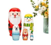 Poupées Gigognes De Noël En Bois - 5 Pièces Décoration De Noël En Bois À Empiler | Jouets Emboîtables Père Élan Bonhomme De Neige - pour Tout-Petits Adultes Cadeau de Fête Maison Anniversaire Rem