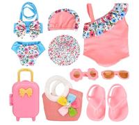 Poupées Maillot de Bain 8 Pièces Ensemble Bébé Born Poupées Maillot de Bain avec Maillot de Bain Chapeau Verres Pantoufles Sacs Bagages Accessoires de Poupée Bébé Born Accessoires Pour Poupées de 35