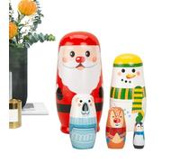 Poupées Nid De Noël | 5 Pièces Artisanat Empilable De Noël En Bois - Père Noël Eland Bonhomme De Neige Imbriqué - Pour Garçons Filles Adultes Famille Fête Cadeau Maison Anniversaire