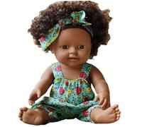 Poupées Noires, poupée bébé Africaine américaine Africaine avec Robe, Robe, Articulation Mobile et Poils bouclés poupée de Peau Noire Lavable Douce pour Les Cadeaux pour Enfants, Jouets
