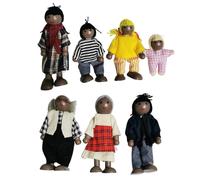 Poupées Posables En Bois En Famille Afro-Américaine, Ensemble De Jeu Pour Mini Personnes, Maison De Poupée Avec 7 Membres De La Famille Et Pl Délicat