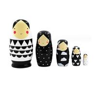 Poupées russes, 5pcs poupées de nidification russe en bois, mignon nidification noire et blanc pour les enfants, piétinement étanche à empilage matryoshka pour la fête des Pâques anniversairerusse