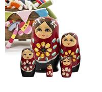 Poupées Russes Gigognes 5 Pièces Figurines Main Peintes à La Main Sculpture | Ornement de Table Modèle Bois Compact pour Entrée Chambre Enfant Salon Décor de Fêtes Présentation