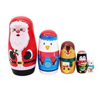 Poupées Russes Gigognes Ensemble De Figurines Empilables De Noël En Bois | 5 Pièces Poupées Gigognes En Bois Pour Étagère Manteau De Cheminée Fête Vacances Maternelle Préscolaire Crèche