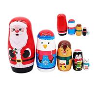 Poupées Russes Gigognes Set de en Bois de Noël Empilables Fait Main | 5 Poupées Russes Empilables Pour Manteau Cheminée Fête Maternelle Préscolaire Crèche Étagère Salon