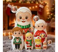 Poupées Russes Portrait Personnalisées - Ensemble Matriochka Familial Personnalisé avec Photo en Style Cartoon, Idee Cadeau pour Couples, Parents & Amis - Décoration Maison & Cadeau Anniversaire Noël