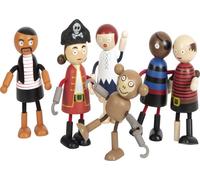 small foot Poupées Souples Pirates Figurines en Bois, 5 Pirates et 1 Singe, Flexibles, dès 3 Ans, 12412