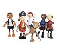 small foot Poupées Souples Pirates Figurines en Bois, 5 Pirates et 1 Singe, Flexibles, dès 3 Ans, 12412
