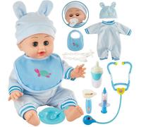Poupon Interactif Bebe,33CM Poupee Bébé Qui Parle et Pleure,11 Accessoires avec 12 Sons,Docteur Jouet Cadeau Enfant pour Fille 2 3