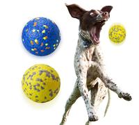 POUPUA Balles de tennis pour chiens à mâcher agressifs, balles indestructibles pour jeu de rapport, jouets flottants durables et rebondissants légers (1 bleu + 1 jaune, taille L (7,6 cm de diamètre)