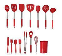 Pour 15 pc/set, pour le silicone, un ensemble d'ustensiles de cuisson avec poignée en acier inoxydable, cuillère de spatules de cuisine, outils de cuisson (Tout rouge)