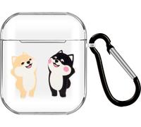 Pour AirPods 1/2 Cas d'écouteurs Protection complète Coque d'écouteurs claire et mignonne avec crochet métallique 15 chats