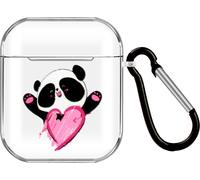 Pour AirPods 1/2 Casque d'écoute portable Transparent Mignon Coque pour appareil auditif avec crochet métallique Protection totale 7 Love Pandas