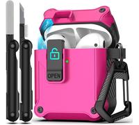 pour Airpods 2ème/1er étui avec kit de Nettoyage, Pop-up Automatique avec Clip de Verrouillage de sécurité, Coque Rigide Antichoc sur Tout Le Corps,Noir-Switch Rose Rouge
