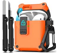 pour Airpods 2ème/1er étui avec kit de Nettoyage, Pop-up Automatique avec Clip de Verrouillage de sécurité, Coque Rigide Antichoc sur Tout Le Corps,Boîtier Orange pour Interrupteur Noir