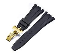Pour AP Royal Oak Offshore 15400/15202/15703 SILICONE SILICONE SILICON STRAP MEN ACCESSOIRES DE STRAPE DE MONTRE 27 mm 28 mm (Couleur: 10 mm fermoir en or, taille: 27 mm) Full of stars
