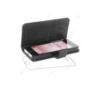 pour Apple iPhone 5S, 5 - Housse Coque Etui Portefeuille Folio book livre Simili Cuir + Film protection d'écran, Couleur Noir