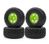 Pour Arrma 1/14 Pour Mojave Pour Grom 4 Pièces Jantes En Plastique Avec Pneus En Caoutchouc Pièces De Mise À Niveau Pour Voiture RC Accessoires RC Voiture Roues(Green)