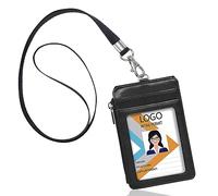 Pour badge, Arae Cuir PU porte-badges avec lanière amovible/sangle Zipper-Vertical Black.