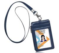 Pour badge, Arae Cuir PU porte-badges avec lanière amovible/sangle Zipper-Vertical Blue.